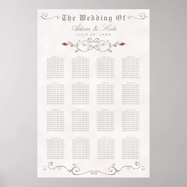 Póster GRÁFICO 121-160 | Elegante Boda Rosa Roja (Frente)