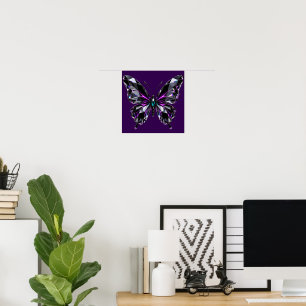 Póster gráfico 3D de Mariposa de Obsidiana Cristal