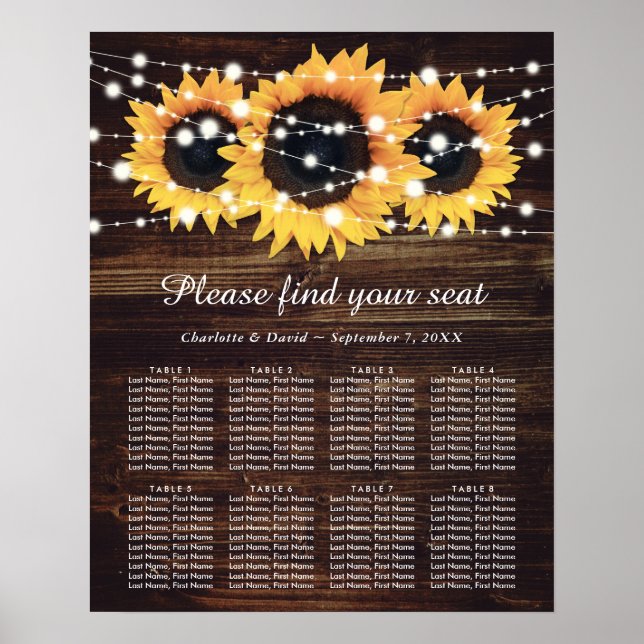 Póster Gráfico 8 de asientos de Boda de girasol de madera (Frente)