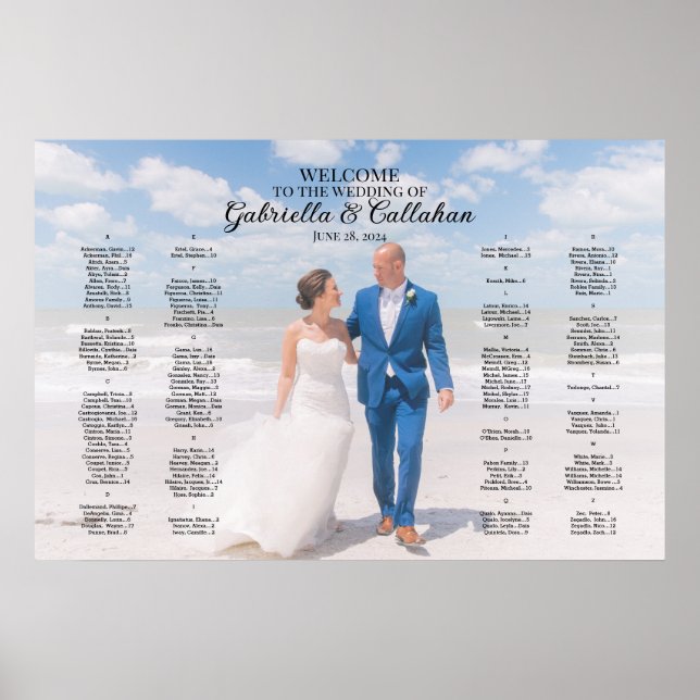 Póster Gráfico alfabético moderno de asientos para bodas  (Frente)