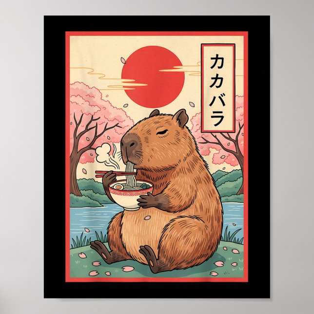Póster Gráfico animado de Capybara Ramen Kawaii Vinta jap (Frente)