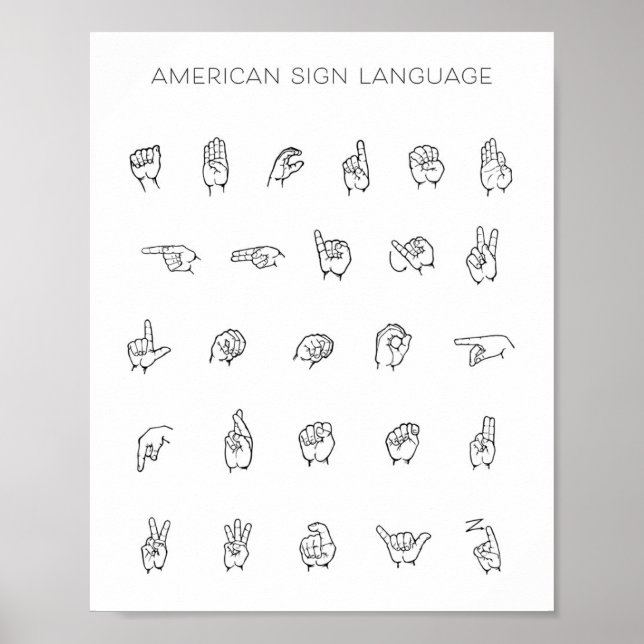 Póster Gráfico ASL del lenguaje de Rótulo americano (Frente)