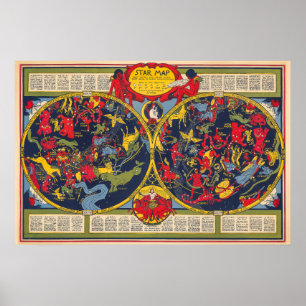 Póster Gráfico Celestial de Constelaciones de mapas estel