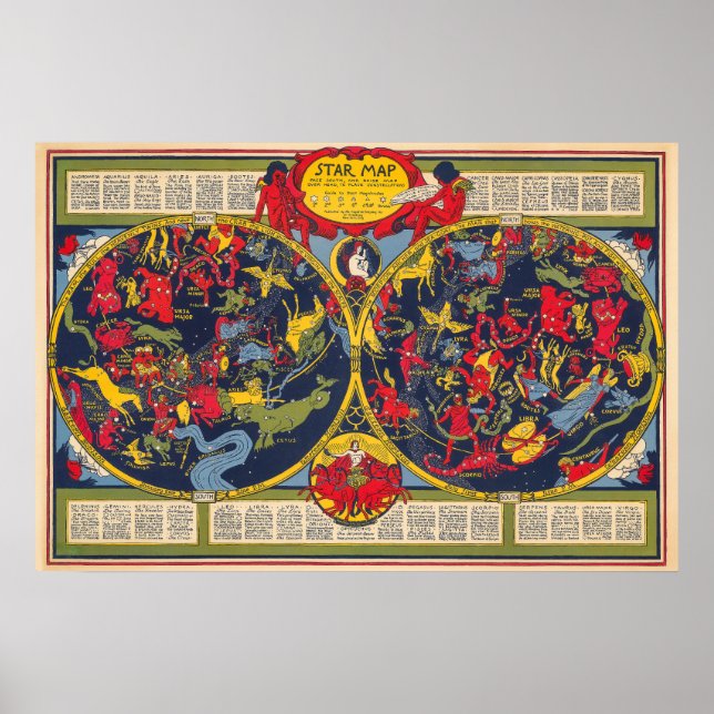 Póster Gráfico Celestial de Constelaciones de mapas estel (Frente)