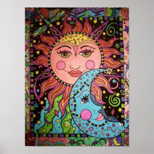 Póster Gráfico celestial de Sun y de la luna