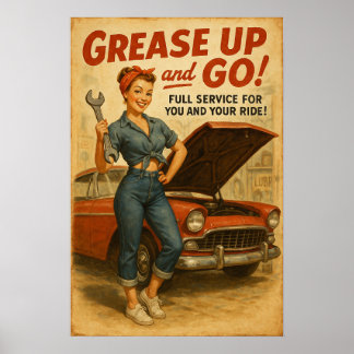 Póster Gráfico Chica retro garage Pin Up
