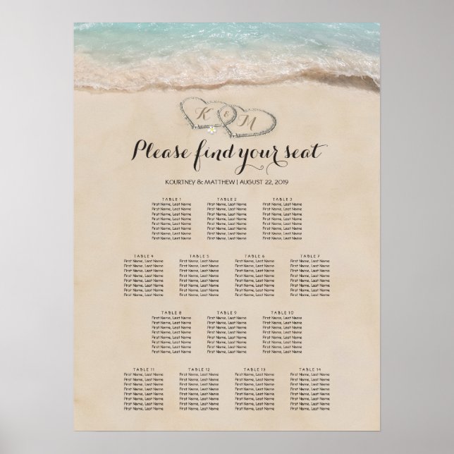 Póster Gráfico de 14 asientos del Boda Tropical Beach Hea (Frente)