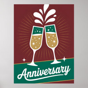 Póster Gráfico de aniversario retro con champán chispeant