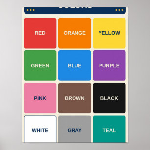 Póster Gráfico de aprendizaje de colores para el aula o l