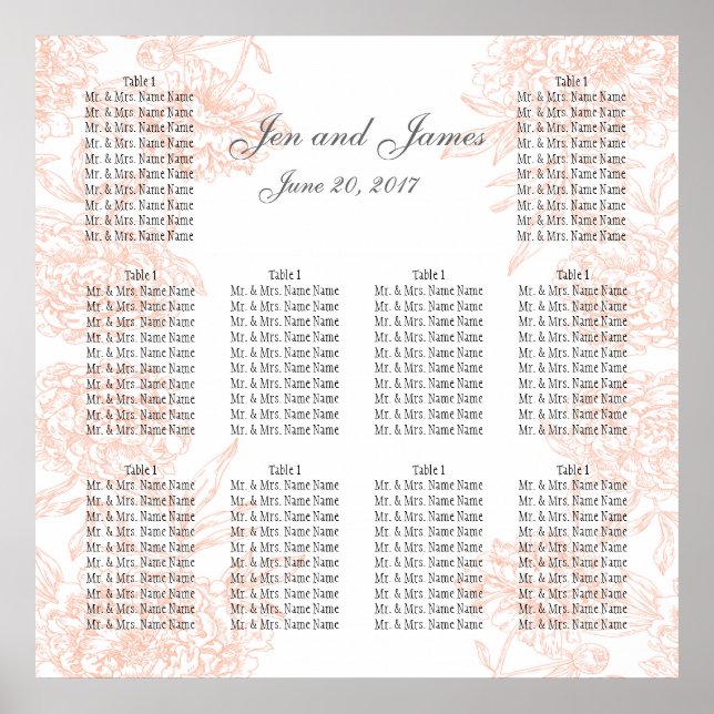 PÓSTER GRÁFICO DE ASIENTO DE BODA DE LA FLORAL DE LA VINT (Frente)