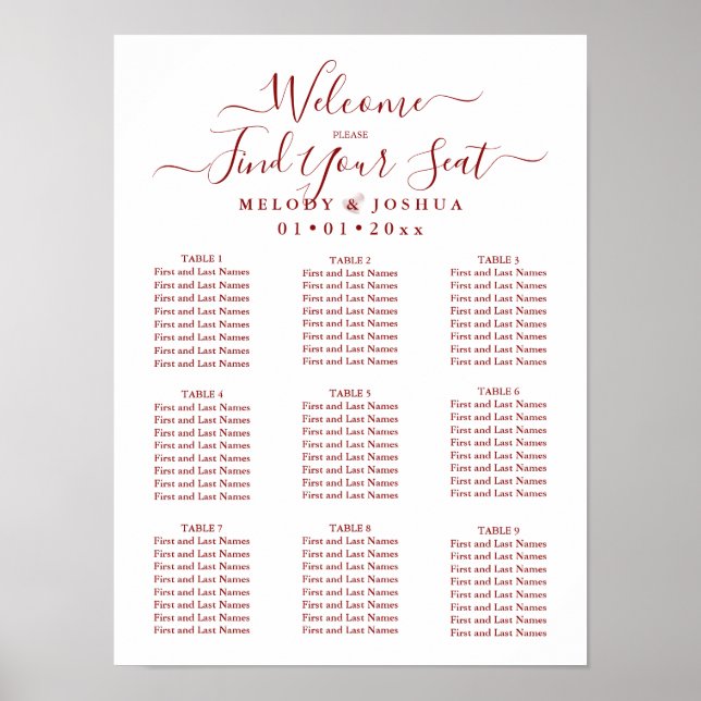 PÓSTER GRÁFICO DE ASIENTO DE BURGUNDA|COLOR DE DIY (Frente)