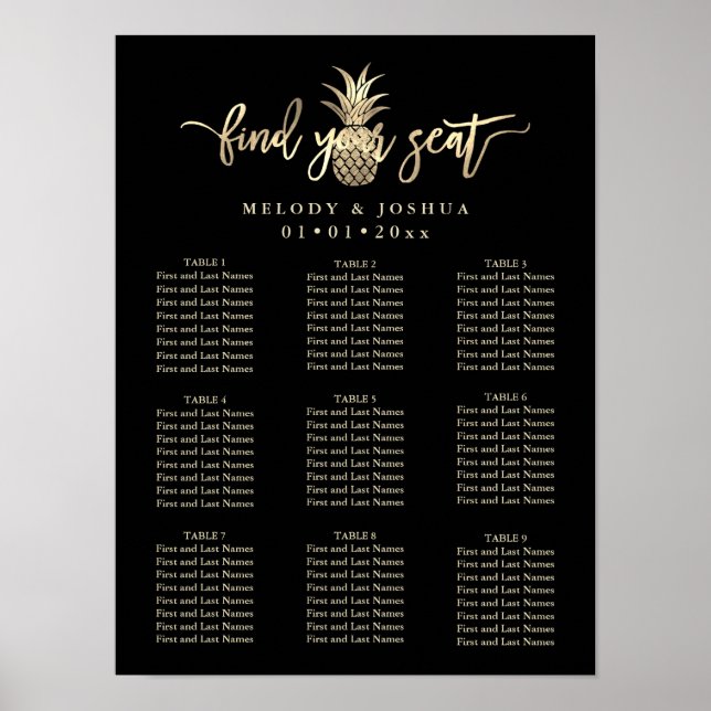 PÓSTER GRÁFICO DE ASIENTO DE PINEAPPLE DE ORO FAUX (Frente)