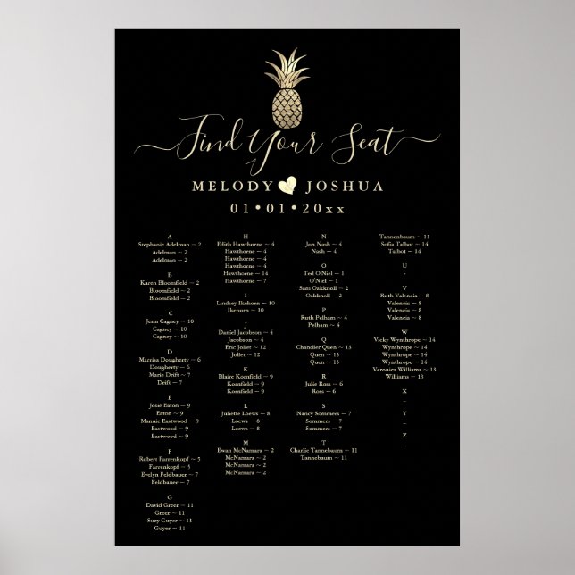 PÓSTER GRÁFICO DE ASIENTO DE PINEAPPLE DE ORO FAUX, ALFAB (Frente)