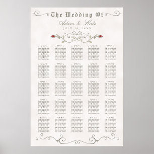 Póster GRÁFICO DE ASIENTOS 201-250   Elegante Boda Rosa R