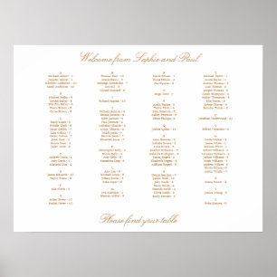 Póster Gráfico de Asientos Alfabetico Beige Dorado Blanco
