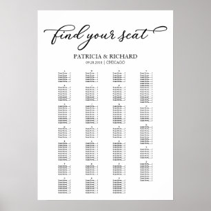 Póster Gráfico de Asientos Alfabetico Chic Negro Script