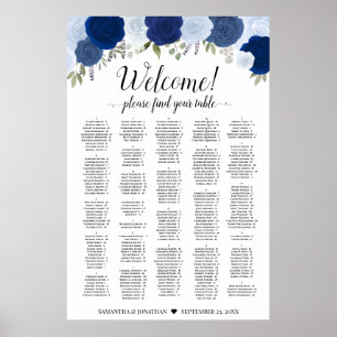 Póster Gráfico de Asientos Alfabetico de Rosas Azules Rús