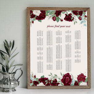 Póster Gráfico de Asientos Alfabetico de Rosas Rojas de B