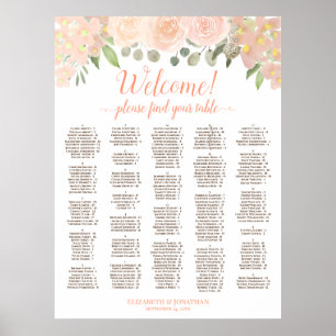 Póster Gráfico de Asientos Alfabetico Floral Boho Coral M