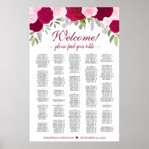 Póster Gráfico de Asientos Alfabetico Rosas Boho Rosa Mag