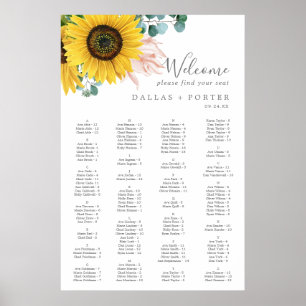 Póster Gráfico de asientos alfabéticos del girasol rústic