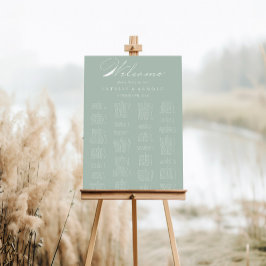 Póster Gráfico de asientos alfabéticos en blanco verde