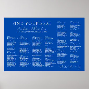 Póster Gráfico de Asientos Alfabeticos para Boda Azul Cob