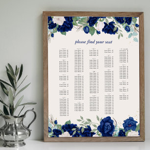 Póster Gráfico de Asientos Alfabeticos Rosas Azul Real
