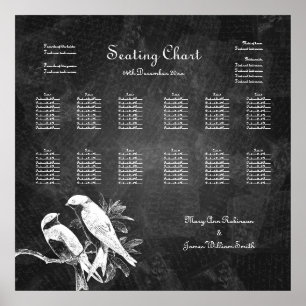 Póster Gráfico de asientos boda Aves de amor Negro