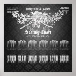Póster Gráfico de asientos boda Baroque Flourier Negro