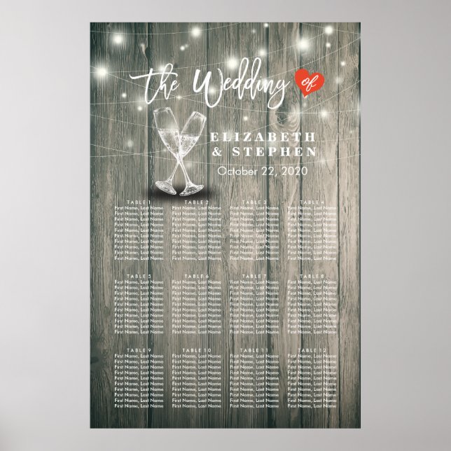 Póster Gráfico de asientos boda Champán Gafas Luz de made (Frente)