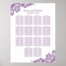 Póster Gráfico de asientos boda Clásico Floral Purple Lac