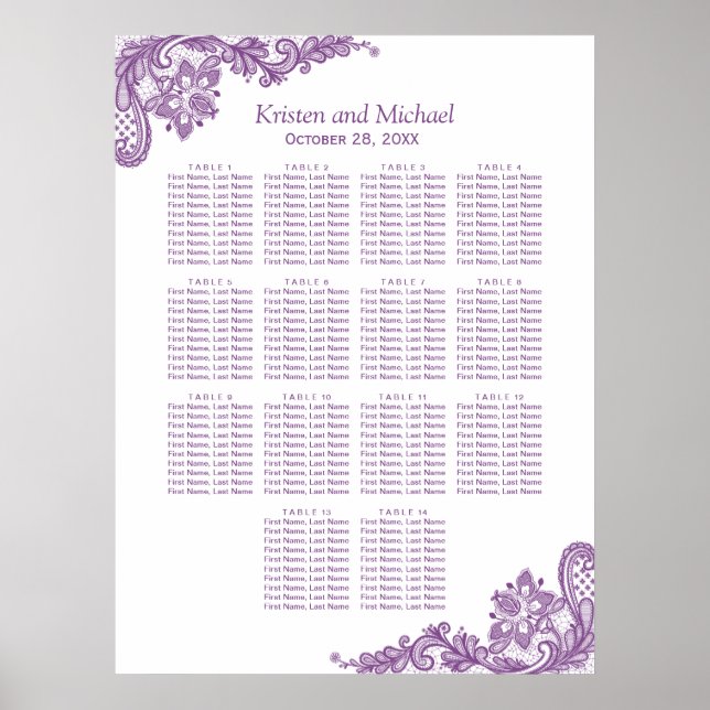 Póster Gráfico de asientos boda Clásico Floral Purple Lac (Frente)