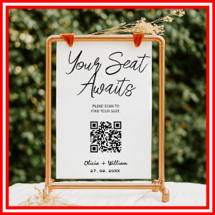Póster Gráfico de asientos boda Código QR Guión elegante