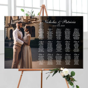 Póster gráfico de asientos boda con elegante fotografía m