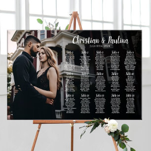 Póster gráfico de asientos boda con elegante fotográfico