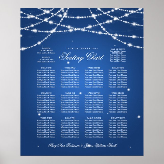 Póster Gráfico de asientos boda Cuerdas esparkling Azul (Frente)