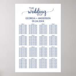 Póster Gráfico de asientos Boda de caligrafía simple azul