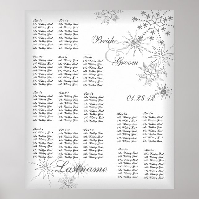 Póster Gráfico de asientos Boda de copo de nieve Gris pla (Frente)
