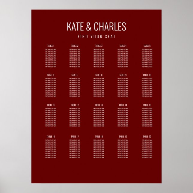 Póster Gráfico de asientos Boda de estilo Revista Persona (Frente)
