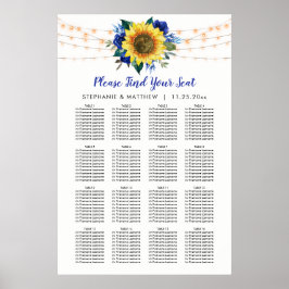 Póster Gráfico de asientos Boda de girasol Floral azul