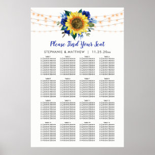 Póster Gráfico de asientos Boda de girasol Floral azul
