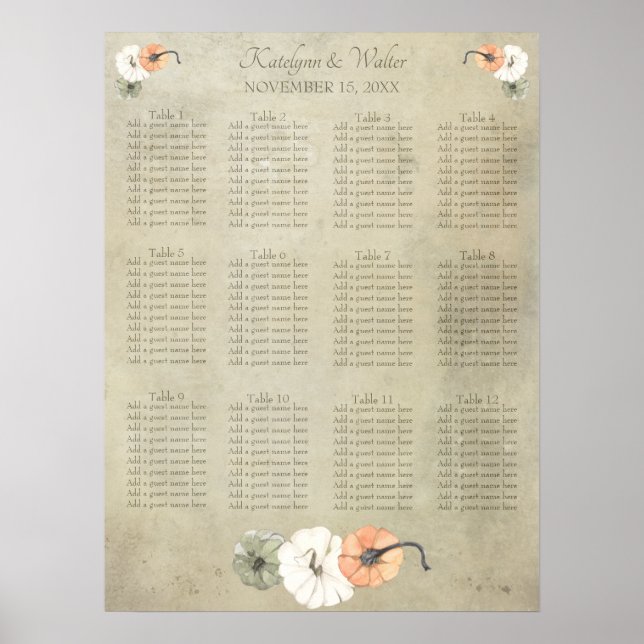 Póster Gráfico de asientos Boda de las calabazas del otoñ (Frente)