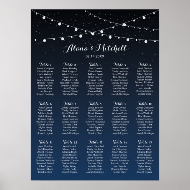 Póster Gráfico de asientos Boda de las Estrellas Azules d (Frente)