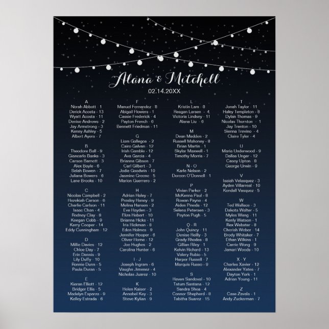 Póster Gráfico de asientos Boda de las Estrellas Azules d (Frente)