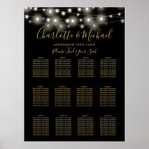 Póster Gráfico De Asientos Boda De Las Luces De Cadena Ne