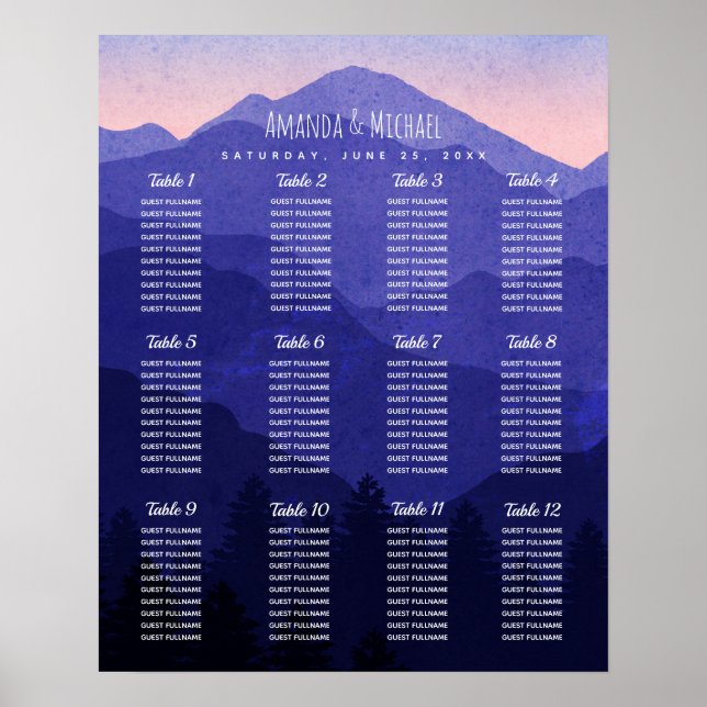 Póster Gráfico de asientos Boda de las montañas azules (Frente)