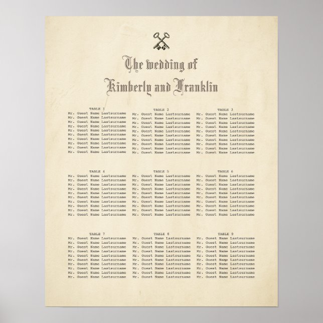 Póster Gráfico de asientos Boda de las teclas de venta al (Frente)