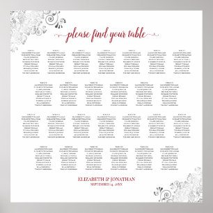 Póster Gráfico de asientos Boda de mesa de Frilly 26 Blan