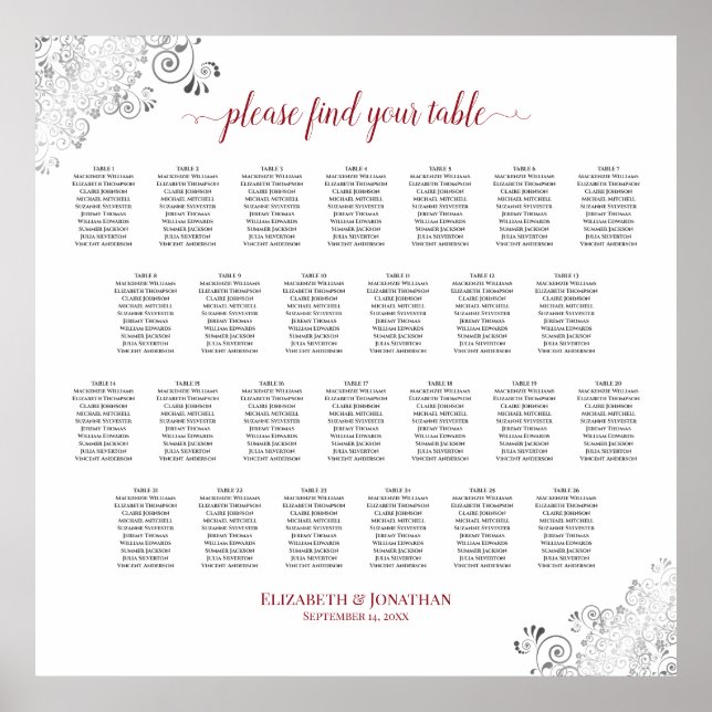 Póster Gráfico de asientos Boda de mesa de Frilly 26 Blan (Frente)